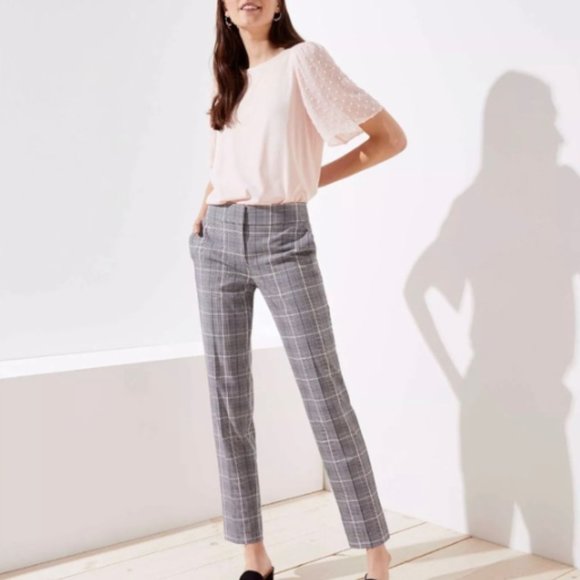 LOFT Pants - | loft • black pink brown glen plaid slim trouser pant •  size 0 |